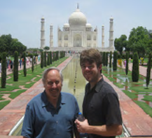 Richard Groves and his grandson, Jim, standing in front of the Taj Mahal